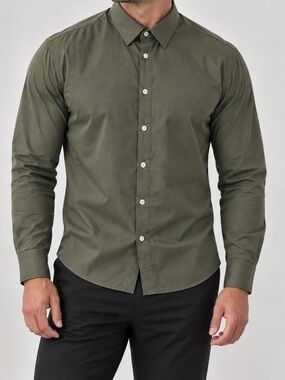 2/40$ COOFANDY kaki‎ army green buttoned long sleeves shirt Sz Large
